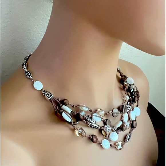 Brighton Multi Strand Mothe of Pearl Faceted Bead Necklace, Earrings & Bracelet - Picture 8 of 10